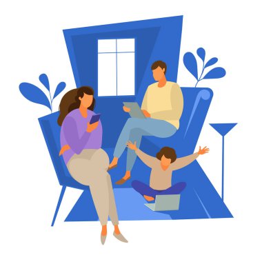 Aile evde karantinaya alındı. Herkesin elinde bir alet vardır.