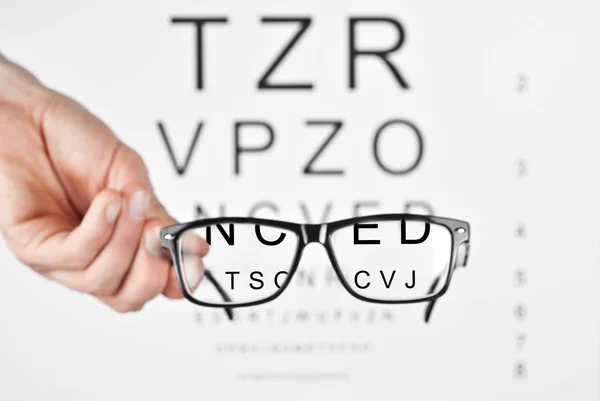 Occhiali Sfondo Bianco Sfondo Con Lettere Test Visione Testo Bicchieri — Foto Stock