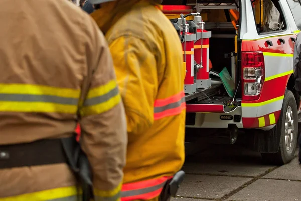 Training Firefighters Demonstration Rescue Work Firefighter Fire Truck Equipment — Stock Photo, Image