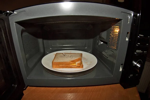 Bread Plate Microwave Sandwich Heated Oven — Stock Photo, Image