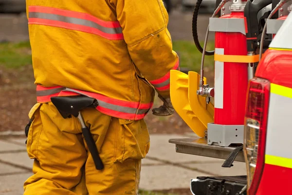 Training Firefighters Demonstration Rescue Work Firefighter Fire Truck — Stock Photo, Image