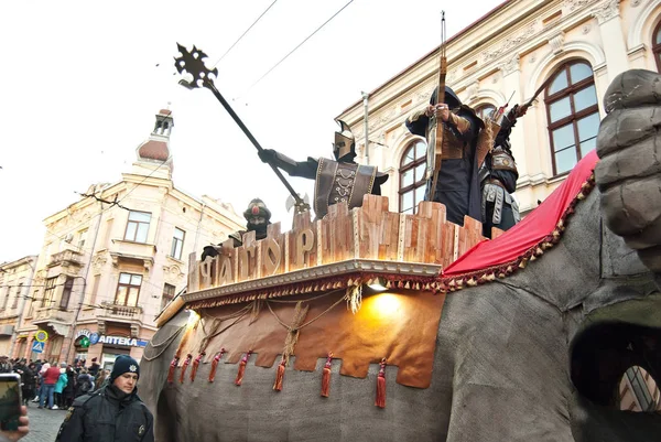 Ucrania Chernivtsi Enero 2020 Lightning Festival Malanka Fest Gente Con — Foto de Stock