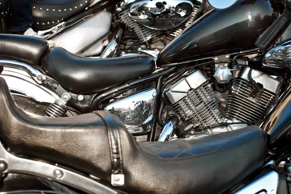 Motorfiets Motor Close Chroom Motoronderdelen Glanzende Gladde Details — Stockfoto