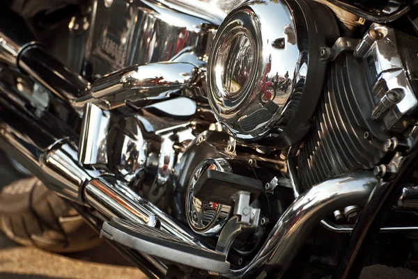 Motorcycle engine closeup. chrome engine parts. Shiny smooth details.