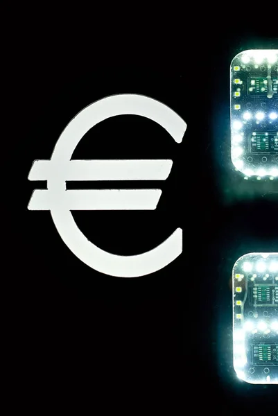 Símbolo Euro Sobre Fondo Negro Neón Signo Cambio Moneda Noche —  Fotos de Stock