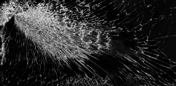 White Cracks Black Background Cracked Glass Closeup Texture Broken Glass — Stock Photo, Image