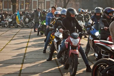 Ukraine, Chernivtsi. October 26, 2019. Downtown Bikers Festival. Columns of motorcyclists moving along the city's central street.