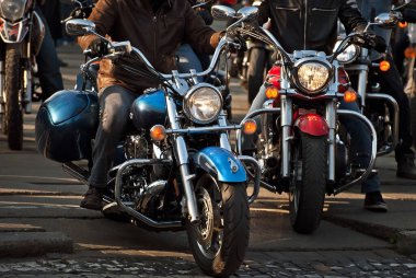 Ukraine, Chernivtsi. October 26, 2019. Downtown Bikers Festival. Columns of motorcyclists moving along the city's central street.
