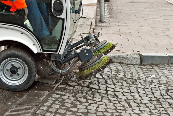 Elemento Máquina Limpieza Cepillos Ruedas Cierran Limpieza Del Pavimento Sucio — Foto de Stock