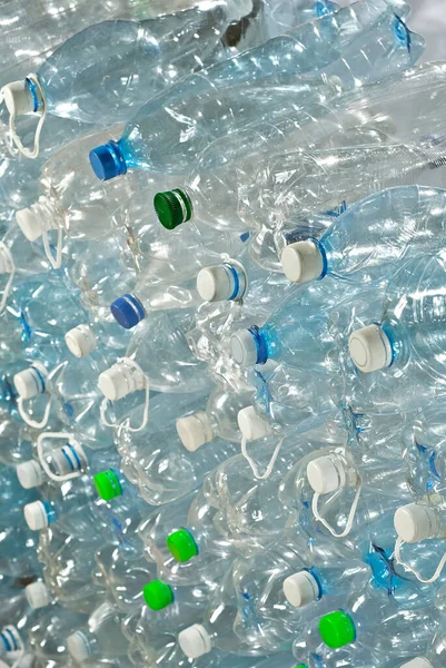 Viele Plastikflaschen Werden Entsorgt Textur Transparenter Wasserflaschen Konzept Der Umweltverschmutzung — Stockfoto