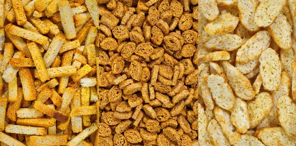 Yellow crackers close up. Texture of breadcrumbs. Many pieces of white dry bread. — Stock Image Yellow Crackers Close Texture Breadcrumbs Many Pieces White Dry Bread Stock Image