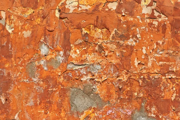 Red Orange Concrete Wall Cracks Scratches Texture Scratched Old Worn — Stock Photo, Image