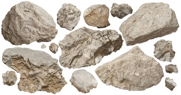 Stones Different Shapes Sizes Isolated White Background — Stock Photo, Image