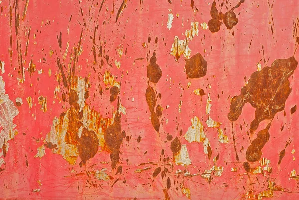 Texture Old Metal Fence Scratched Metal Sheet Red Paint — Stock Photo, Image