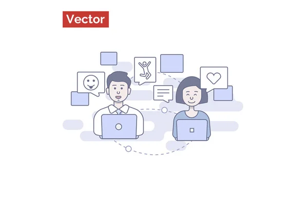 Twee vrienden communiceren op het Internet — Stockvector