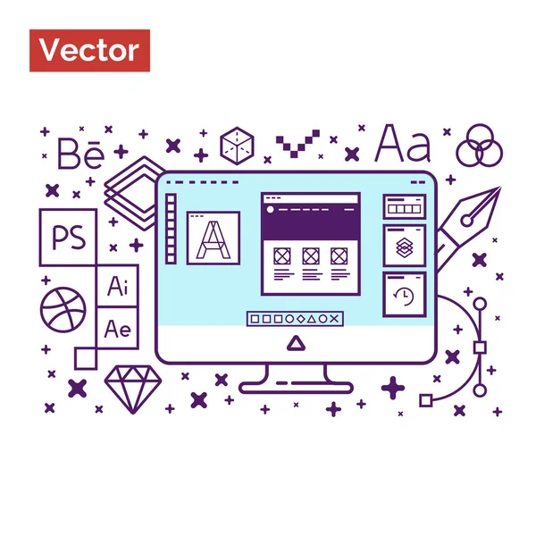 Experimente el espacio de trabajo profesional y las herramientas para crear creatividad — Vector de stock