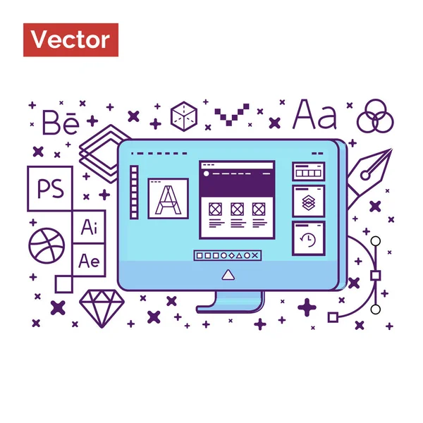 Espacio de trabajo de diseñador de interfaz gráfica y herramientas para crear creati — Vector de stock