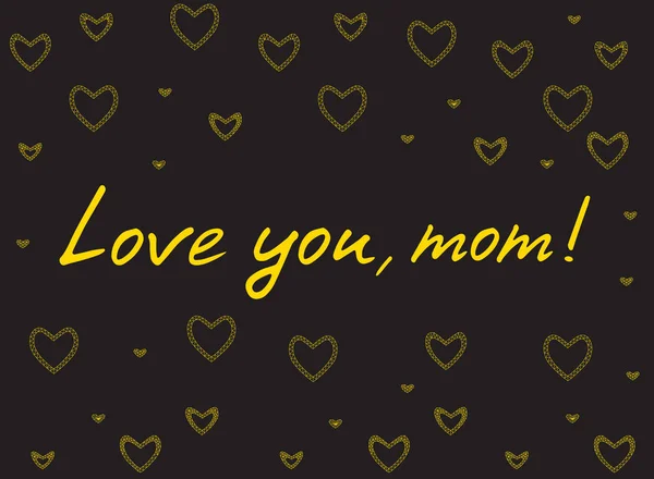 Glad mors dag-kort med handlettering och mosaik hjärtan. guld på svart bakgrund. älska dig mamma. Vektorgrafik