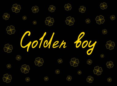 Aziz Patrick günü tebrik kartı altın ihale yonca yaprağı ve siyah arka plan üzerinde metin. Yazıt - altın çocuk.