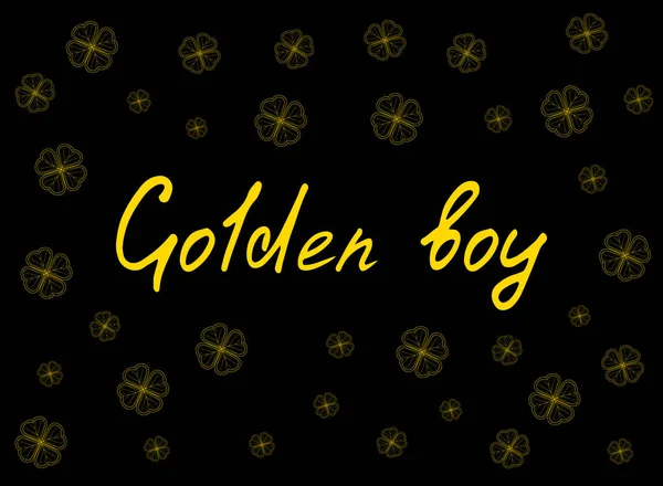 Aziz Patrick günü tebrik kartı altın ihale yonca yaprağı ve siyah arka plan üzerinde metin. Yazıt - altın çocuk.