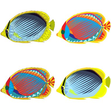 renkli mozaik tropikal balık kümesi. Beyaz arka plan üzerinde izole. 