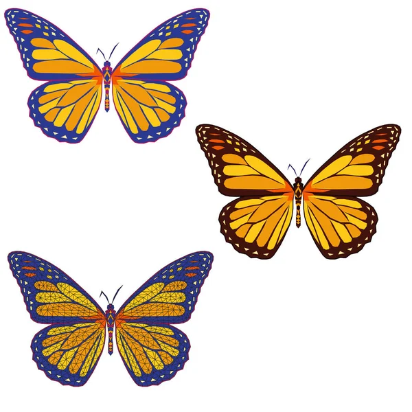 Conjunto de mariposas de mosaico de colores sobre fondo. aislado . — Vector de stock