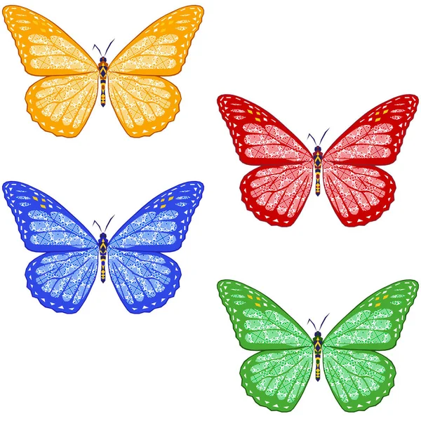 Набор красочных текстурированных бабочек на белом фоне. изолированные . — стоковый вектор