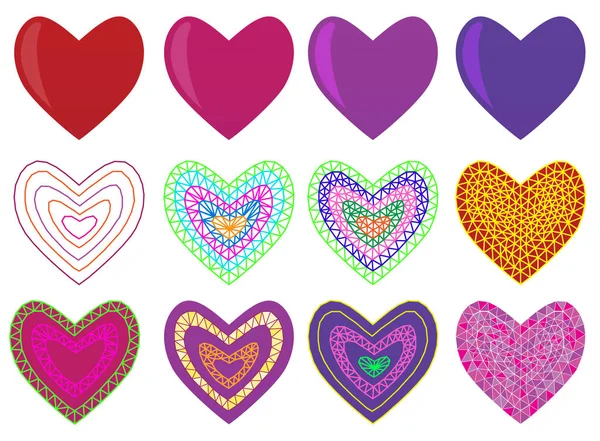 Mosaic geometric set with valentine's hearts. — Stock Vector