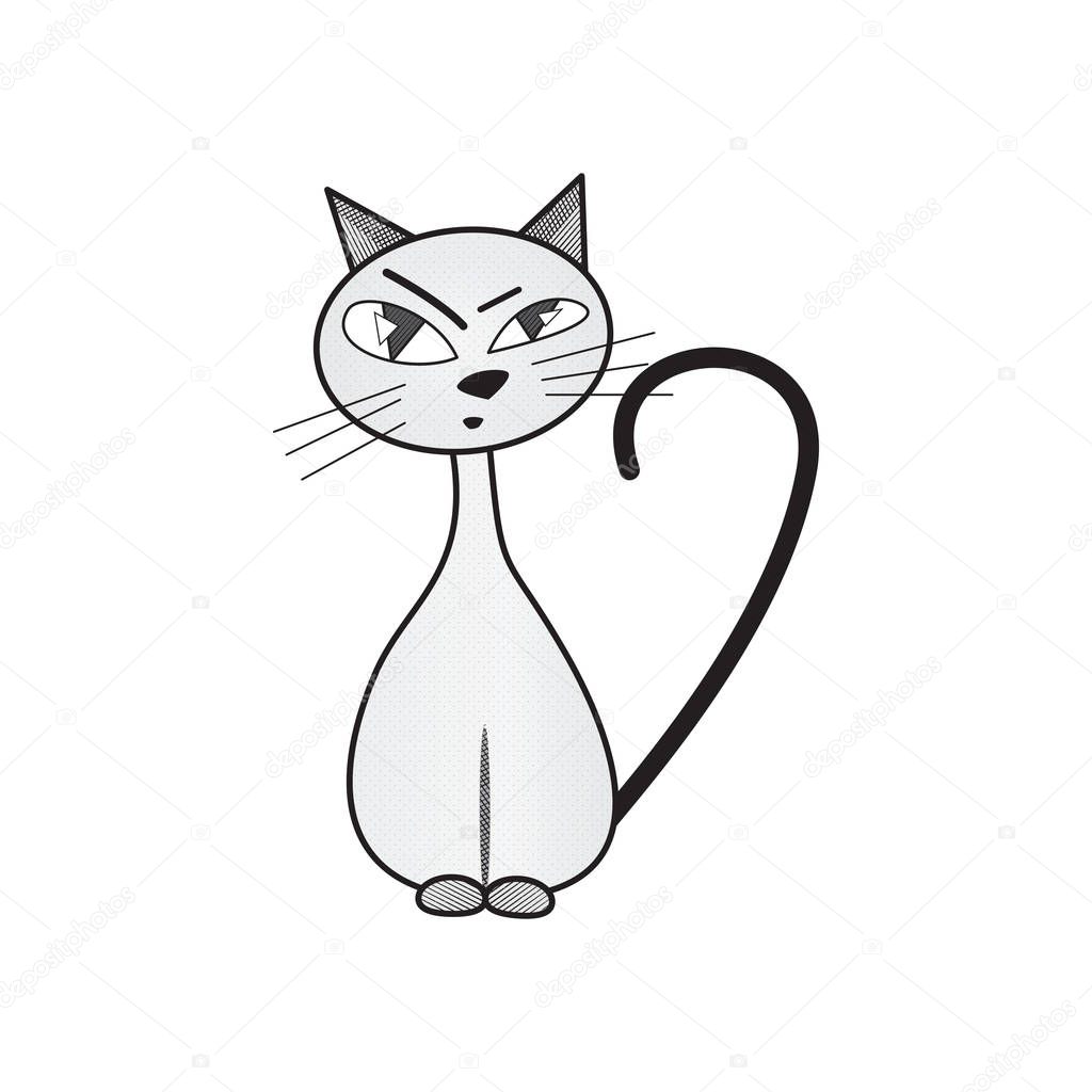 skeptical cat. handdrawn. isolated on white background. 