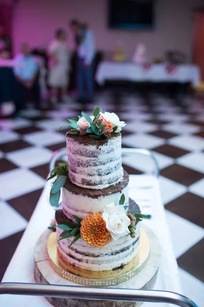 Bolo Casamento Estilo Rústico Bolo Biscoito Casamento Chocolate Três Camadas — Fotografia de Stock