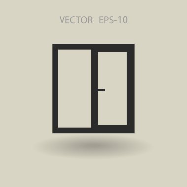 Düz uzun pencere simgesi, vektör çizim gölge