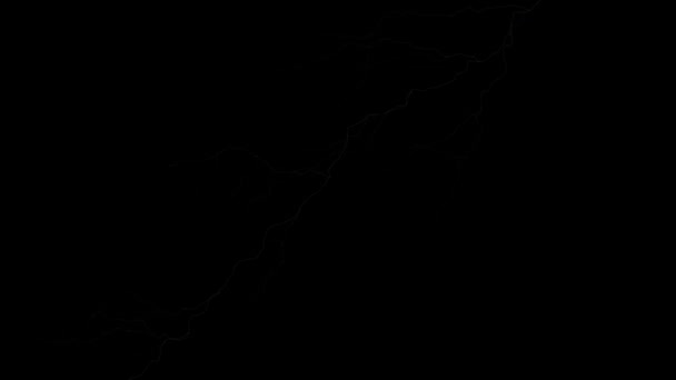 10 realistiska blixtnedslag över svart bakgrund. Åskväder med blinkande lightning thunderbolt — Stockvideo