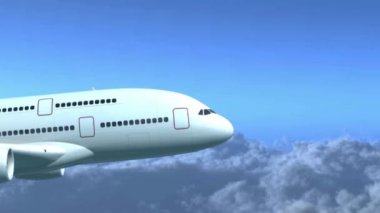 Bulutlar bir arka plan üzerinde uçan büyük jet uçağı