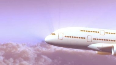 Bulutlar bir arka plan üzerinde uçan büyük jet uçağı