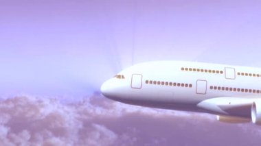 Bulutlar bir arka plan üzerinde uçan büyük jet uçağı