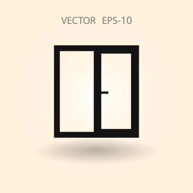 Düz uzun pencere simgesi, vektör çizim gölge