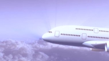 Bulutlar bir arka plan üzerinde uçan büyük jet uçağı