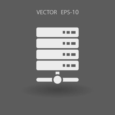 Düz uzun gölge bilgisayar sunucusu simgesi, vektör çizim
