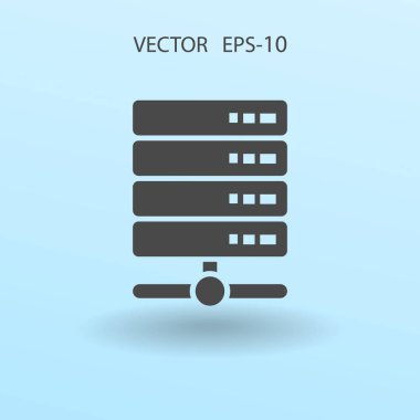 Düz uzun gölge bilgisayar sunucusu simgesi, vektör çizim