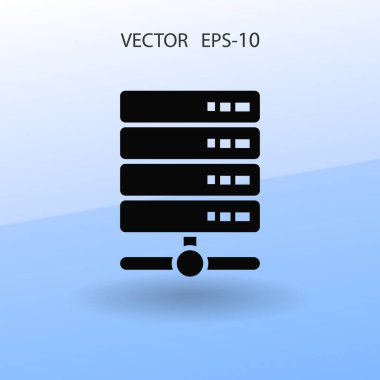 Düz uzun gölge bilgisayar sunucusu simgesi, vektör çizim