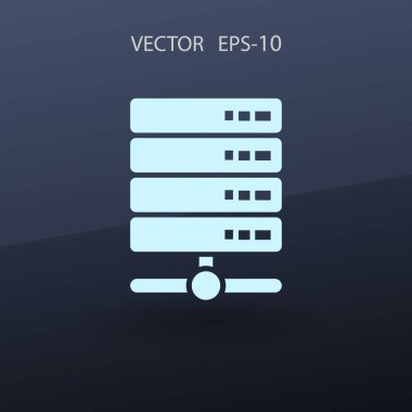 Düz uzun gölge bilgisayar sunucusu simgesi, vektör çizim