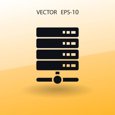 Düz uzun gölge bilgisayar sunucusu simgesi, vektör çizim