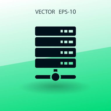 Düz uzun gölge bilgisayar sunucusu simgesi, vektör çizim