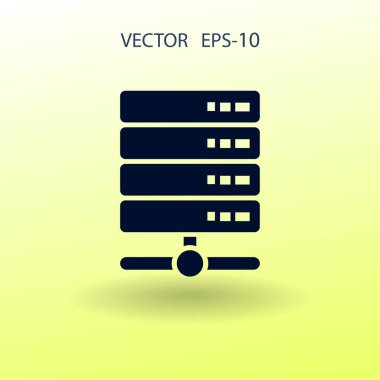 Düz uzun gölge bilgisayar sunucusu simgesi, vektör çizim