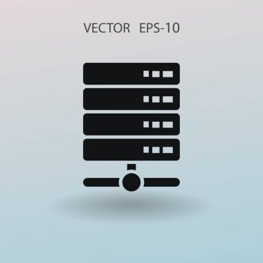 Düz uzun gölge bilgisayar sunucusu simgesi, vektör çizim