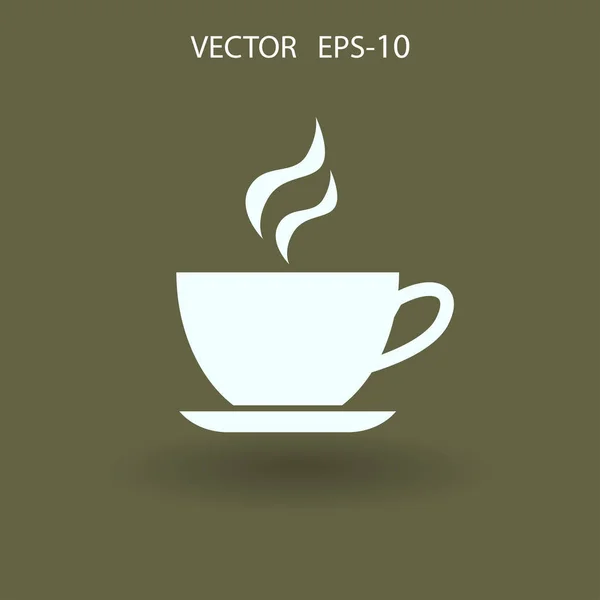 Taza plana de sombra larga del icono de la bebida caliente, ilustración del vector — Vector de stock