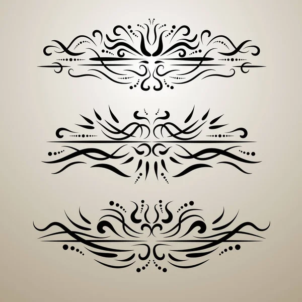 Decoración vintage elementos vector conjunto. Líneas divisorias de mimbre. Adorno elegante caligrafía floral — Vector de stock