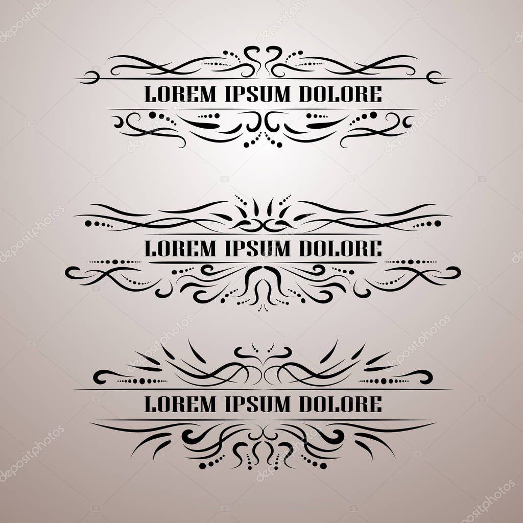 Vintage decor elements vector set. Wicker lines calligraphic elegant ornament. Restaurant Menu, Quotes, Greeting cards, Certificate and other.