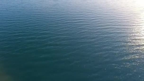 Widok z lotu ptaka powierzchni spokojne morze, u wybrzeży o zachodzie słońca — Wideo stockowe