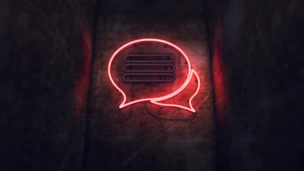Bright Neon Sign Speech Bubble Brick Wall Communication Icon — Stockvideo